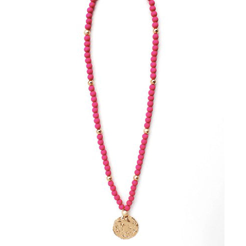 Fushia and Gold Medallion Necklace